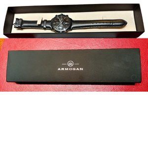 Armogan Men's Watch Black Leather Chronographic Stainless Steel Case